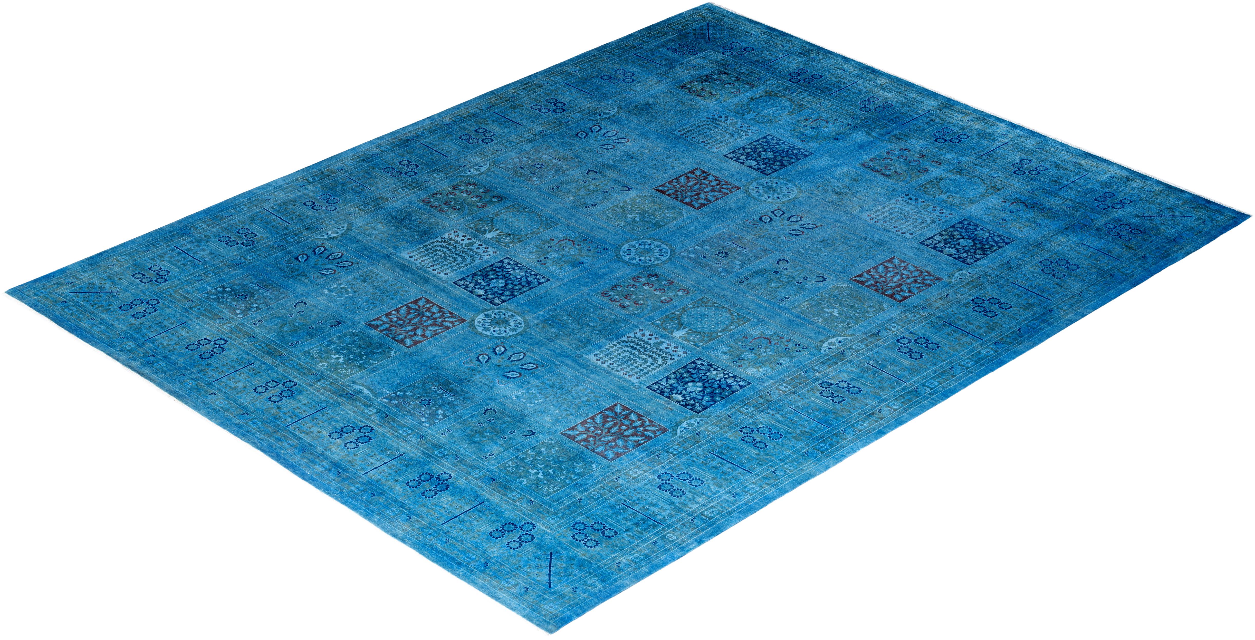 Contemporary Overdyed Hand Knotted Wool Blue Area Rug 8' 2