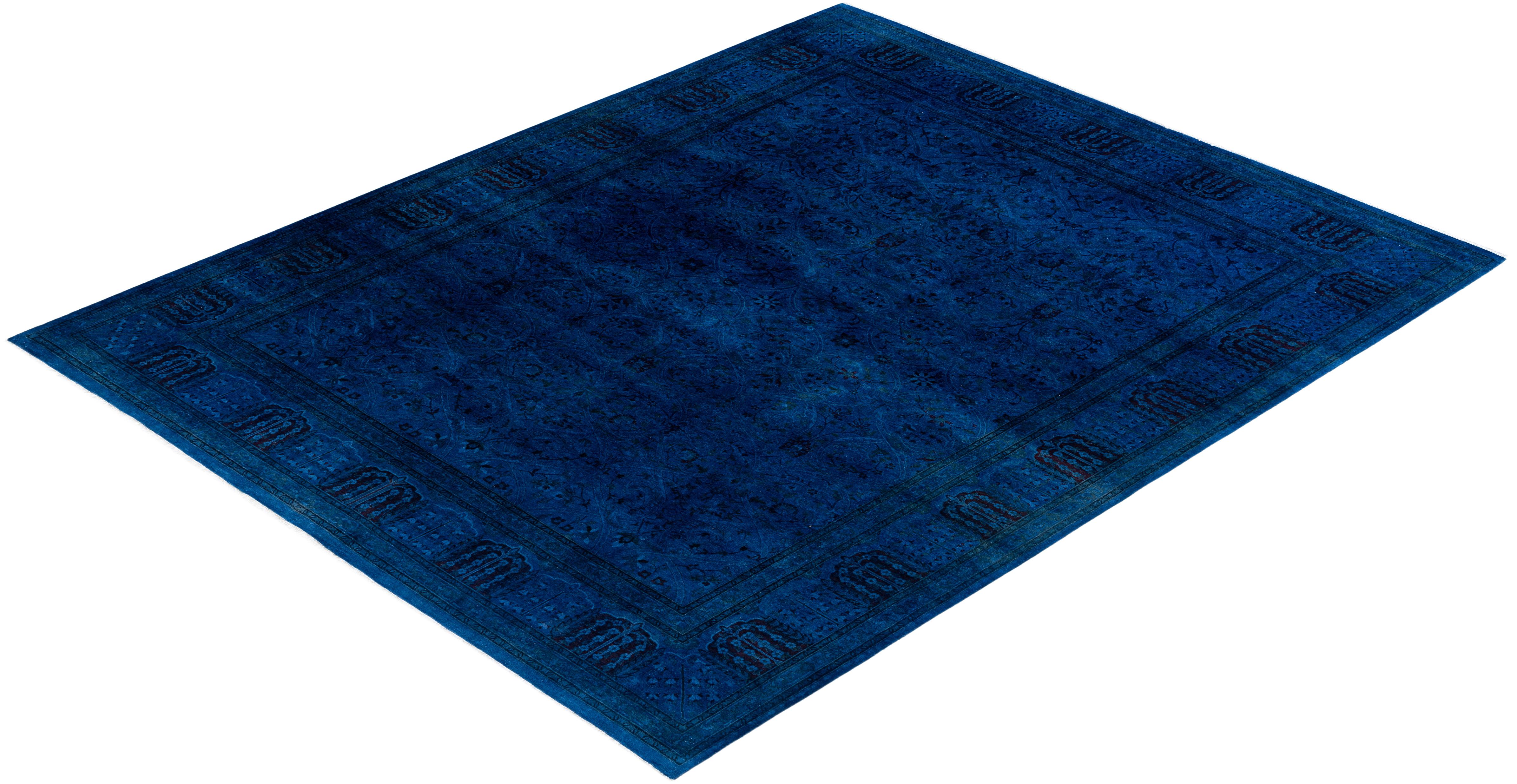 Alfombra de lana teñida a mano azul contemporánea 2 x 3 metros en venta 2