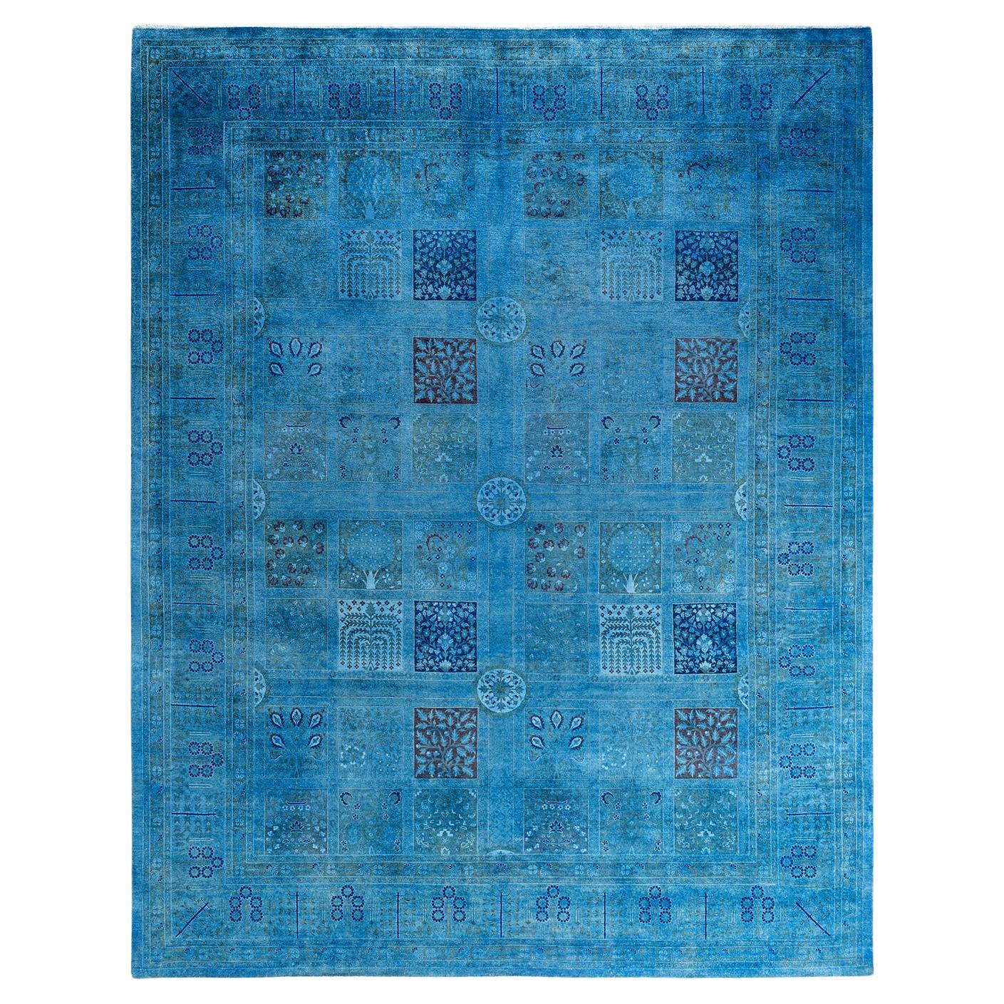Contemporary Overdyed Hand Knotted Wool Blue Area Rug 8' 2" x 10' 5"