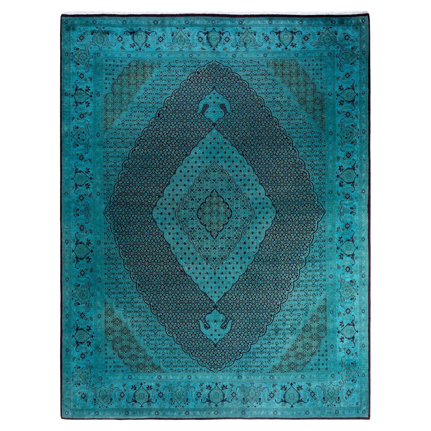 Contemporary Overdyed Hand Knotted Wool Blue Area Rug 8' 2" x 10' 5"