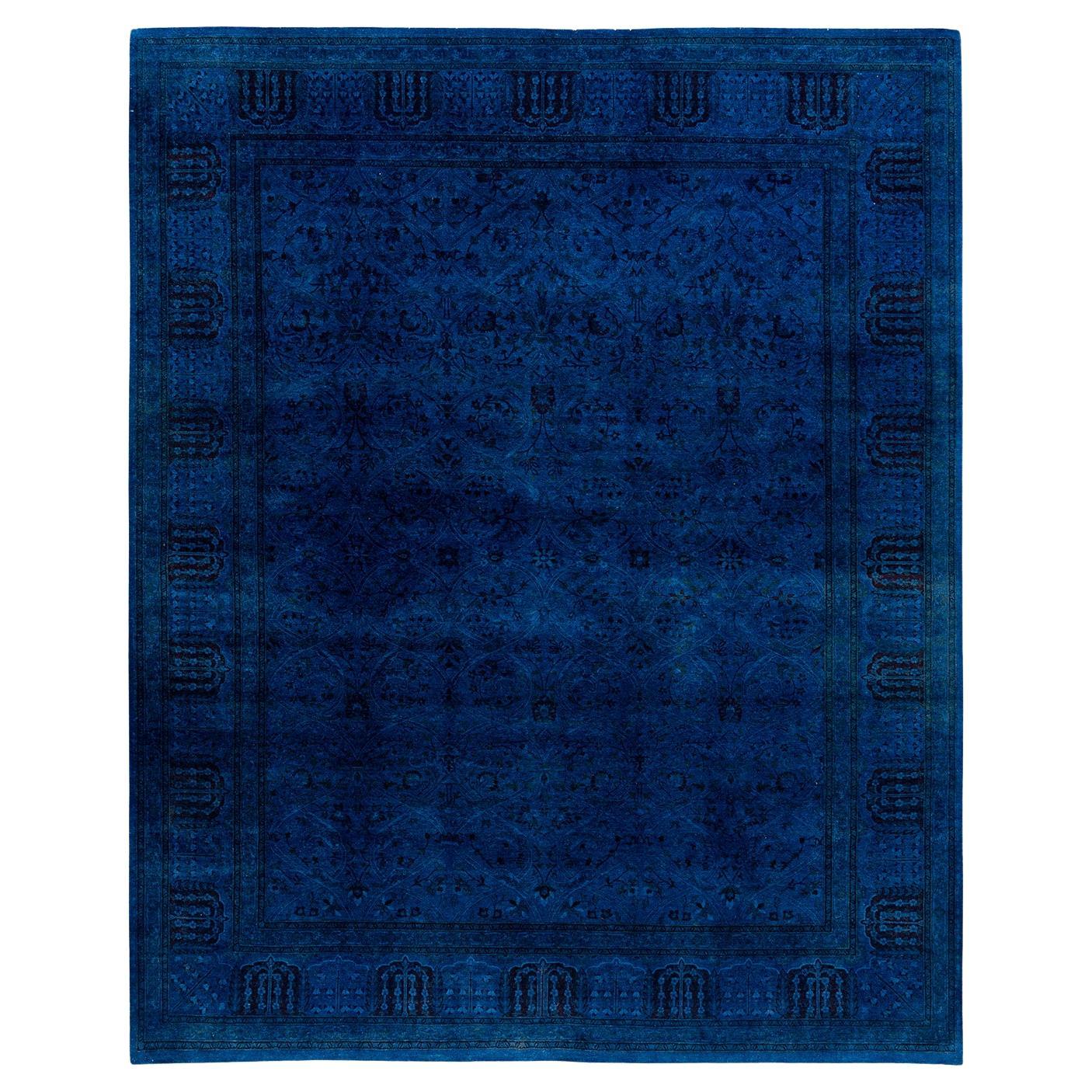Alfombra de lana teñida a mano azul contemporánea 2 x 3 metros en venta