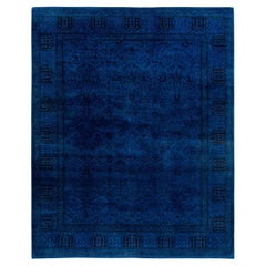Contemporary Overdyed Hand Knotted Wool Blue Area Rug 8' 2" x 10' 5"