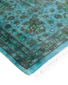 Contemporary Overdyed Hand Knotted Wool Blue Area Rug 8' 2" x 10' 6"