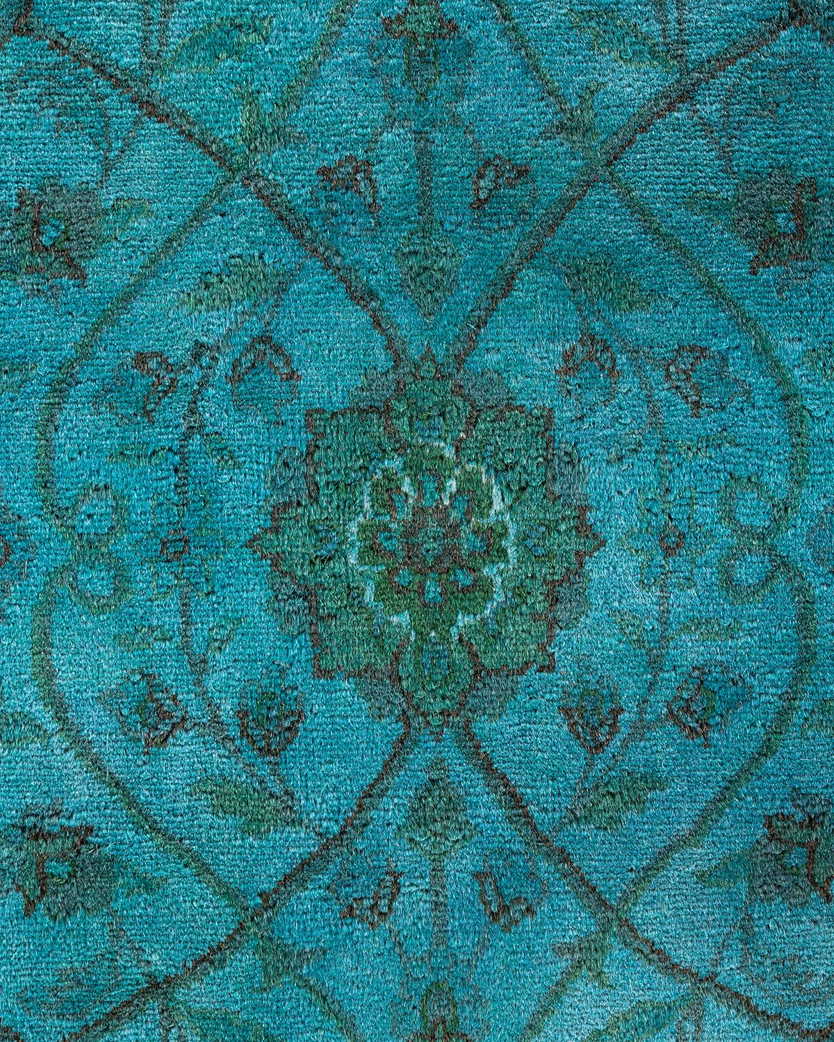 Pakistani Contemporary Overdyed Hand Knotted Wool Blue Area Rug 8' 2