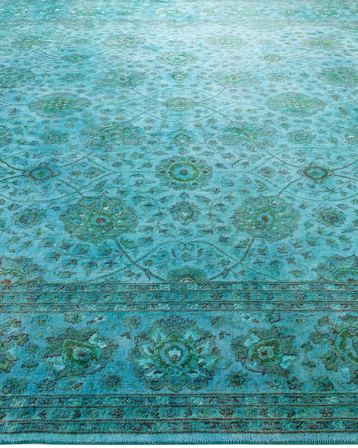 Contemporary Overdyed Hand Knotted Wool Blue Area Rug 8' 2