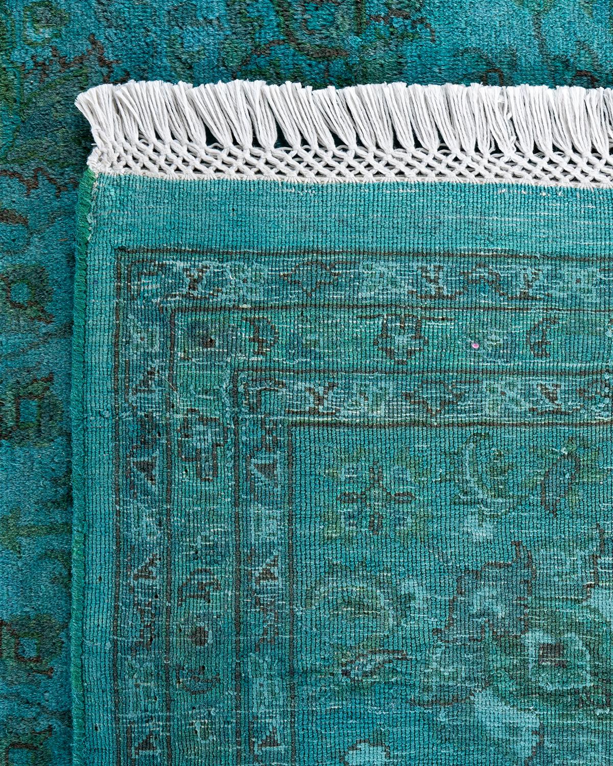 Contemporary Overdyed Hand Knotted Wool Blue Area Rug 8' 2