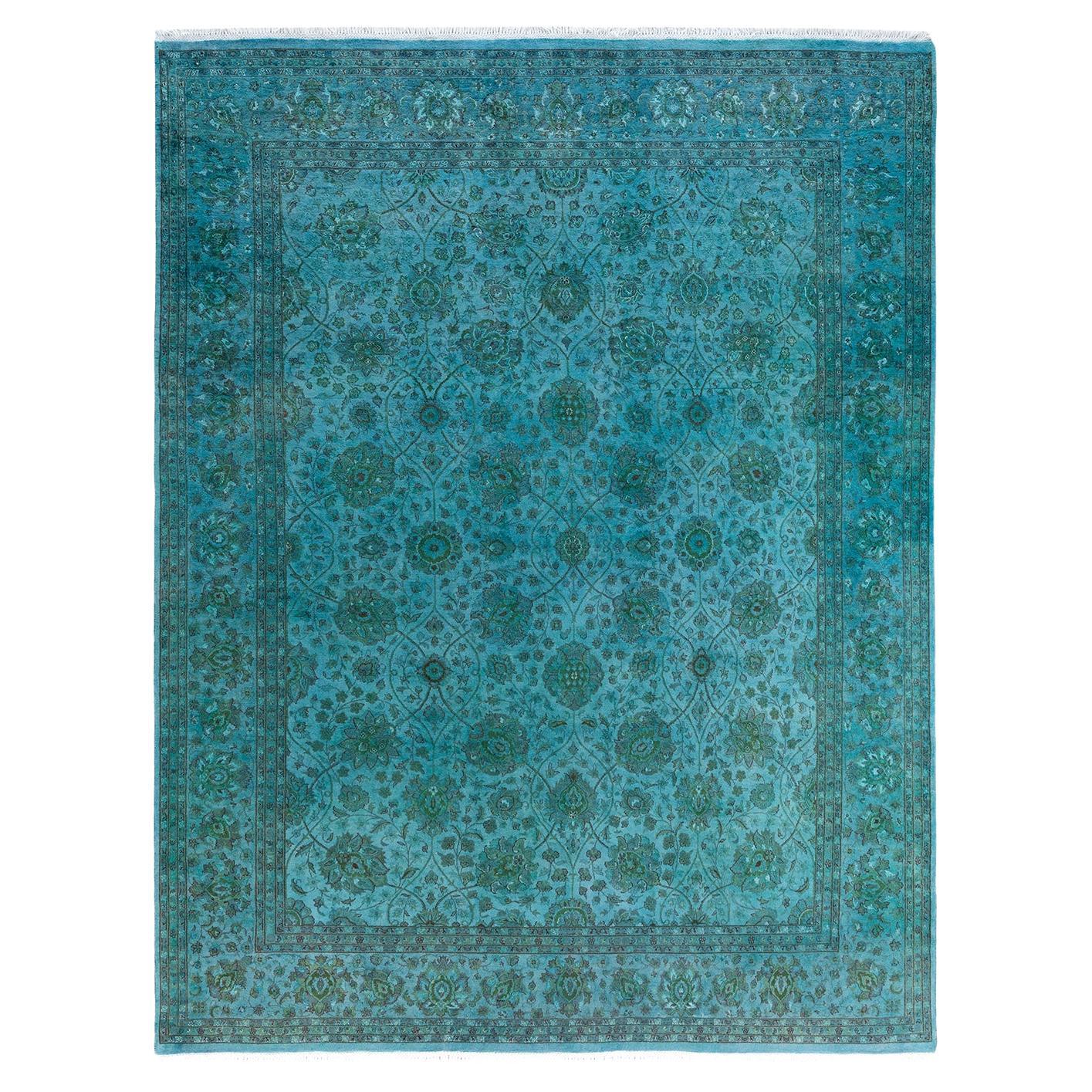 Contemporary Overdyed Hand Knotted Wool Blue Area Rug 8' 2" x 10' 6"