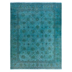 Contemporary Overdyed Hand Knotted Wool Blue Area Rug 8' 2" x 10' 6"