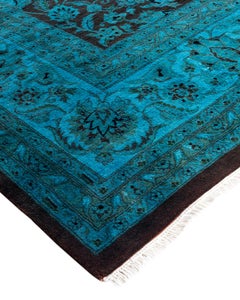 Contemporary Overdyed Hand Knotted Wool Blue Area Rug 8' 2" x 12' 5"