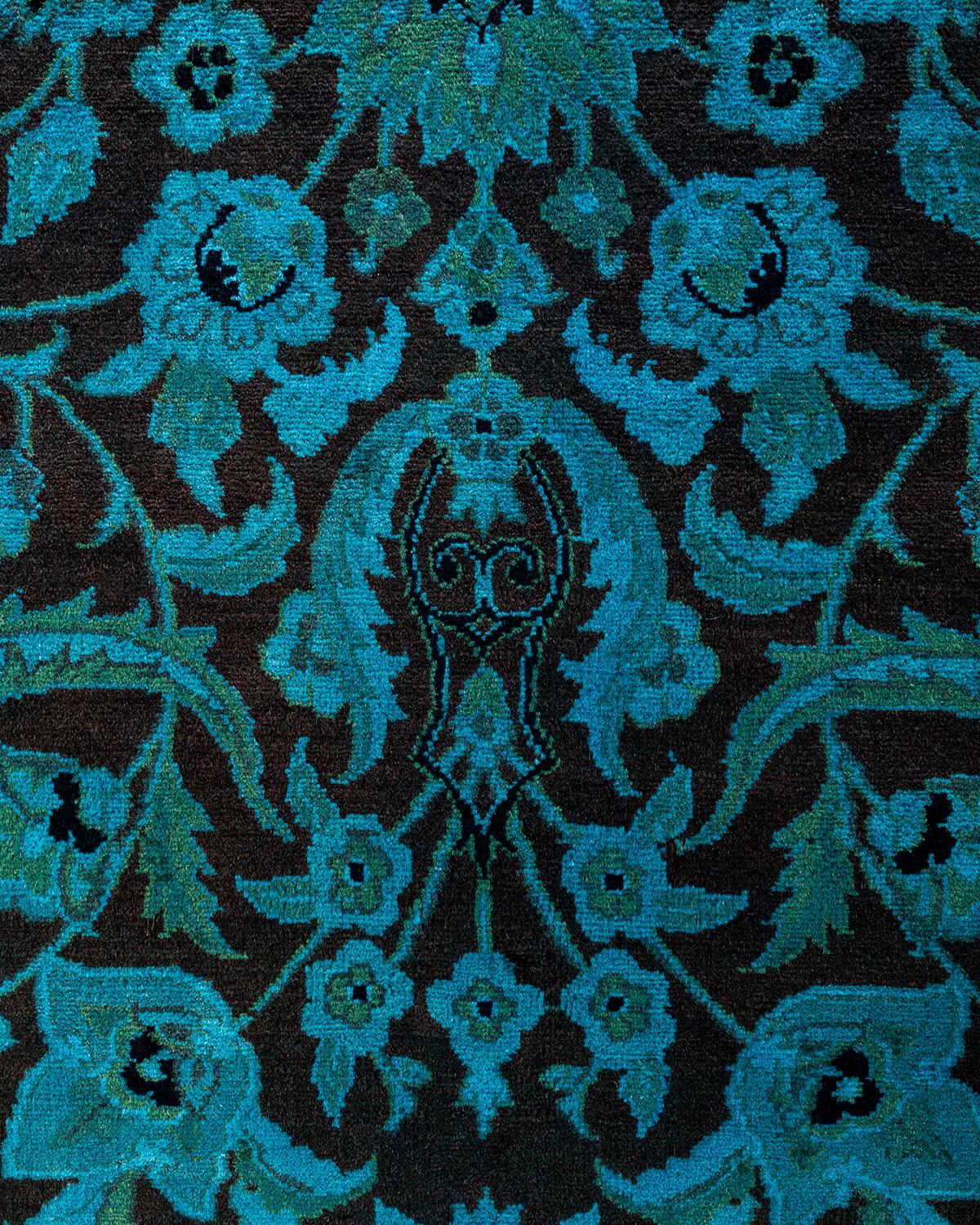 Pakistani Contemporary Overdyed Hand Knotted Wool Blue Area Rug 8' 2