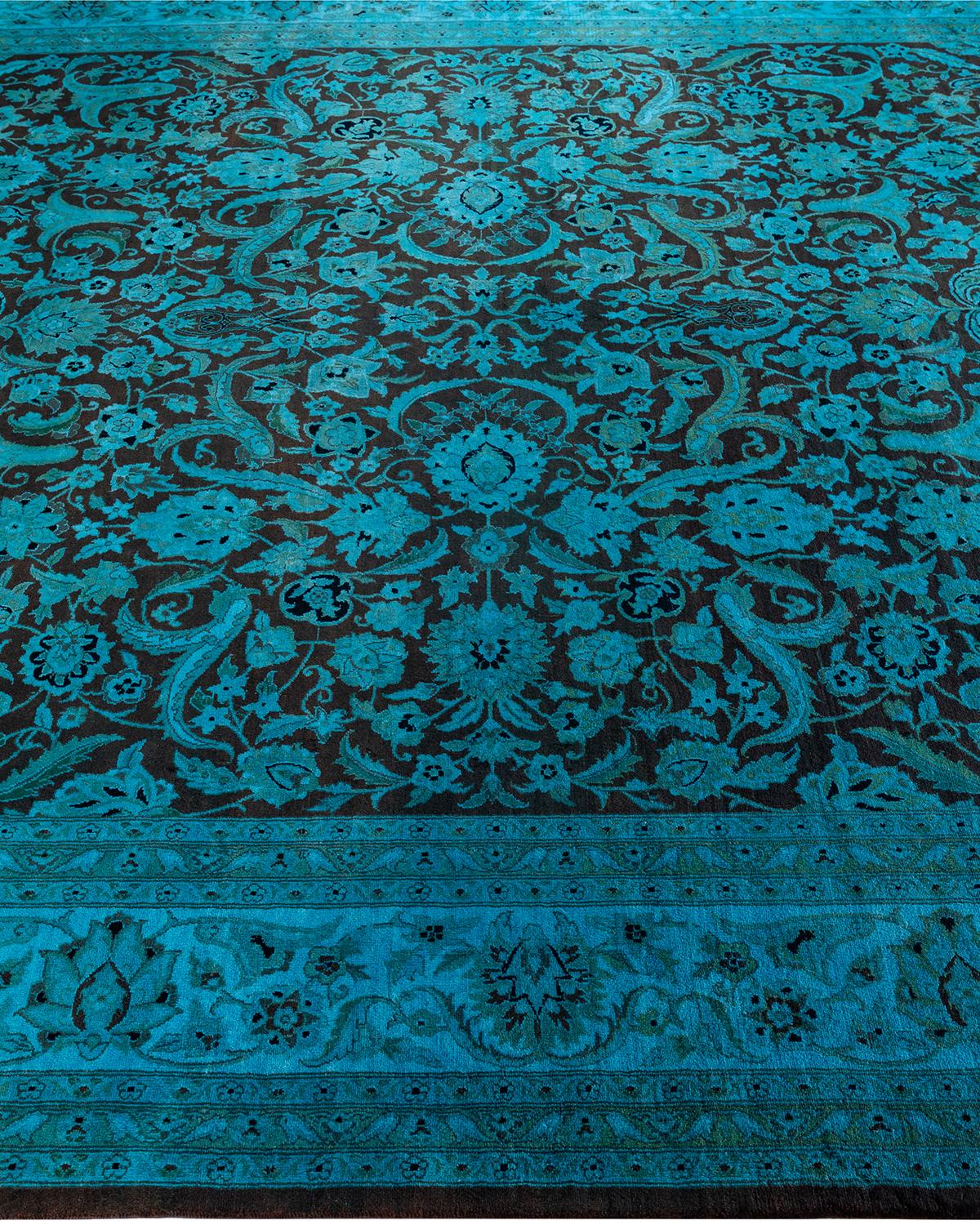 Contemporary Overdyed Hand Knotted Wool Blue Area Rug 8' 2