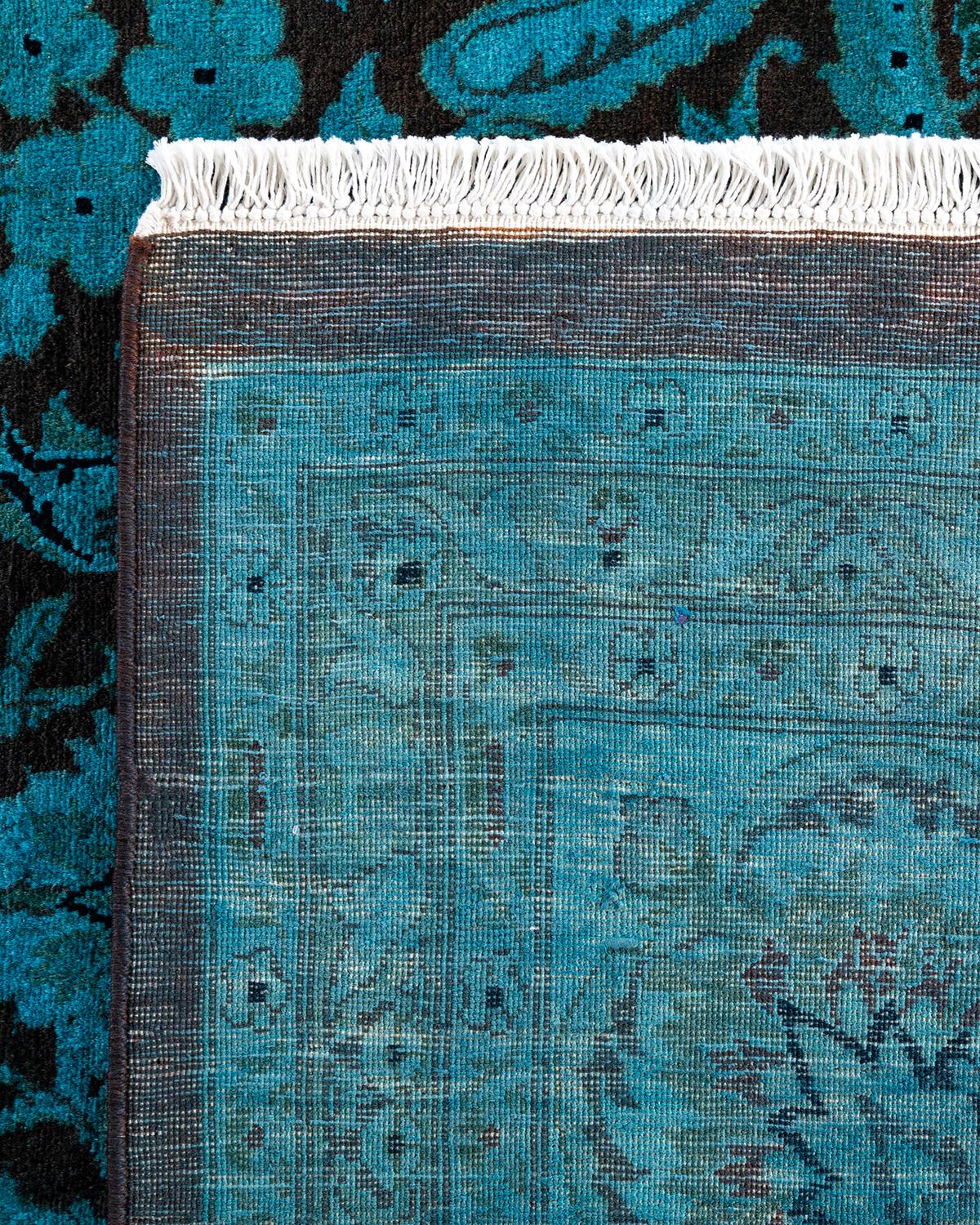 Contemporary Overdyed Hand Knotted Wool Blue Area Rug 8' 2