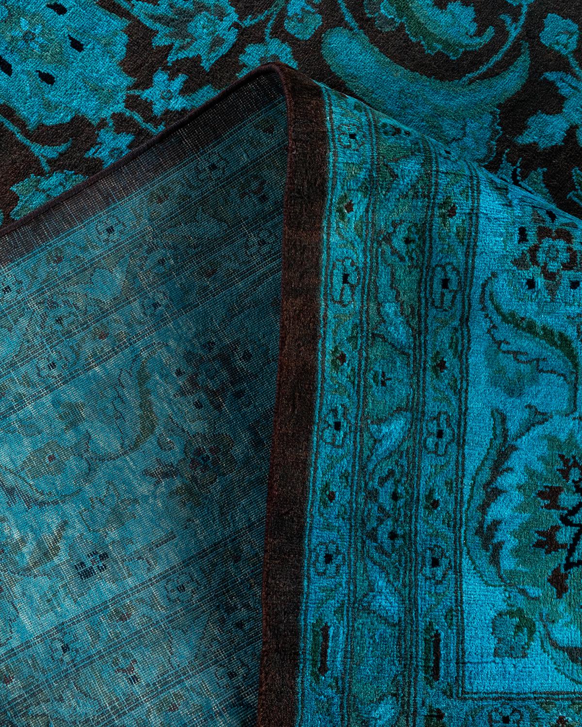 Contemporary Overdyed Hand Knotted Wool Blue Area Rug 8' 2
