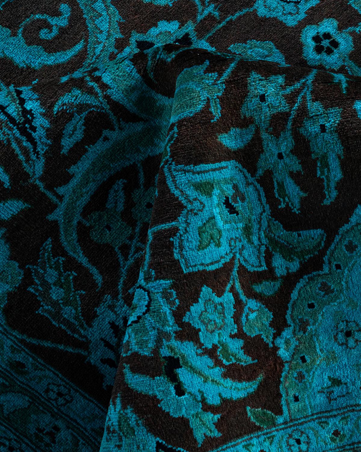 Contemporary Overdyed Hand Knotted Wool Blue Area Rug 8' 2