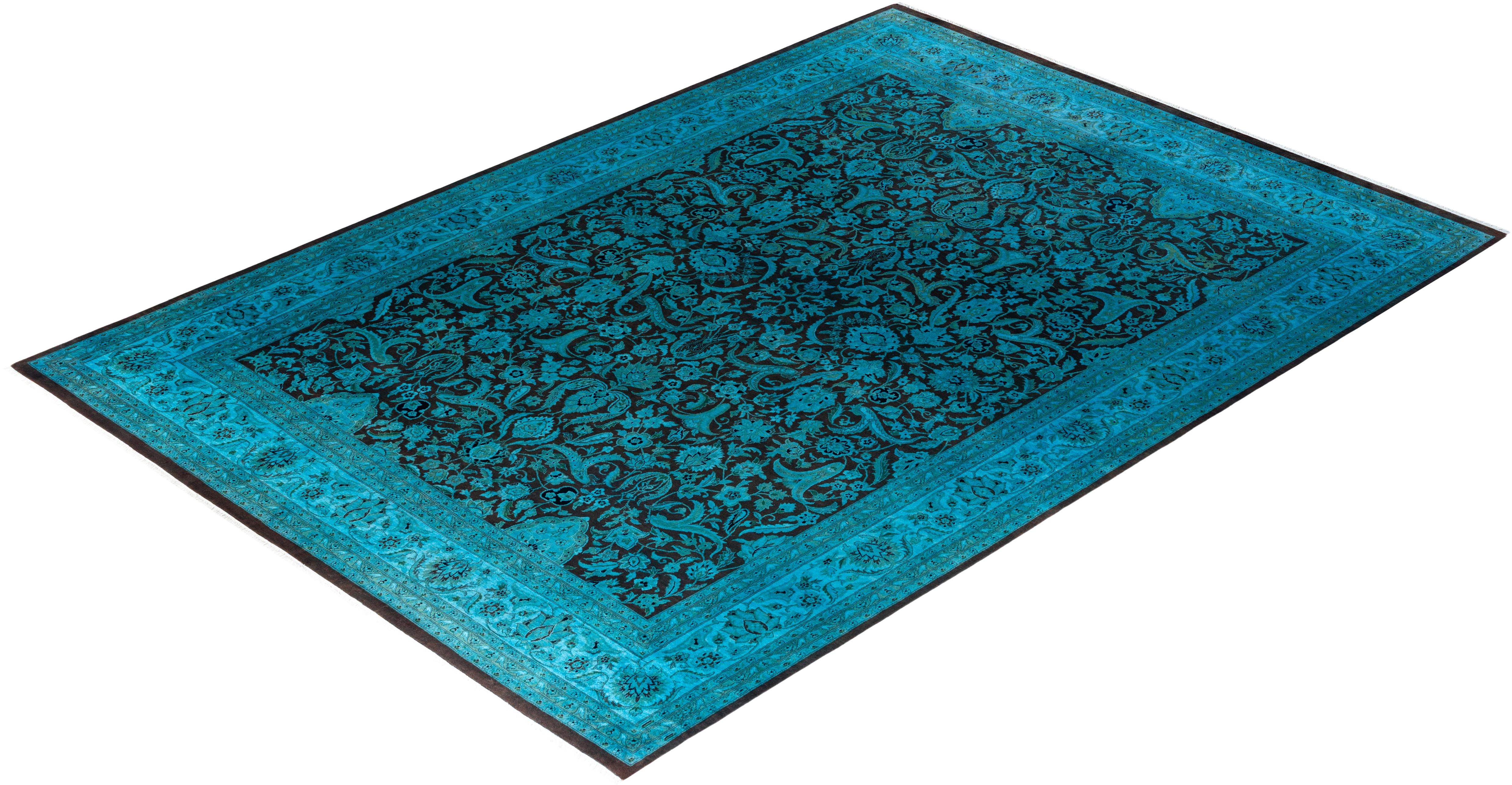 Contemporary Overdyed Hand Knotted Wool Blue Area Rug 8' 2
