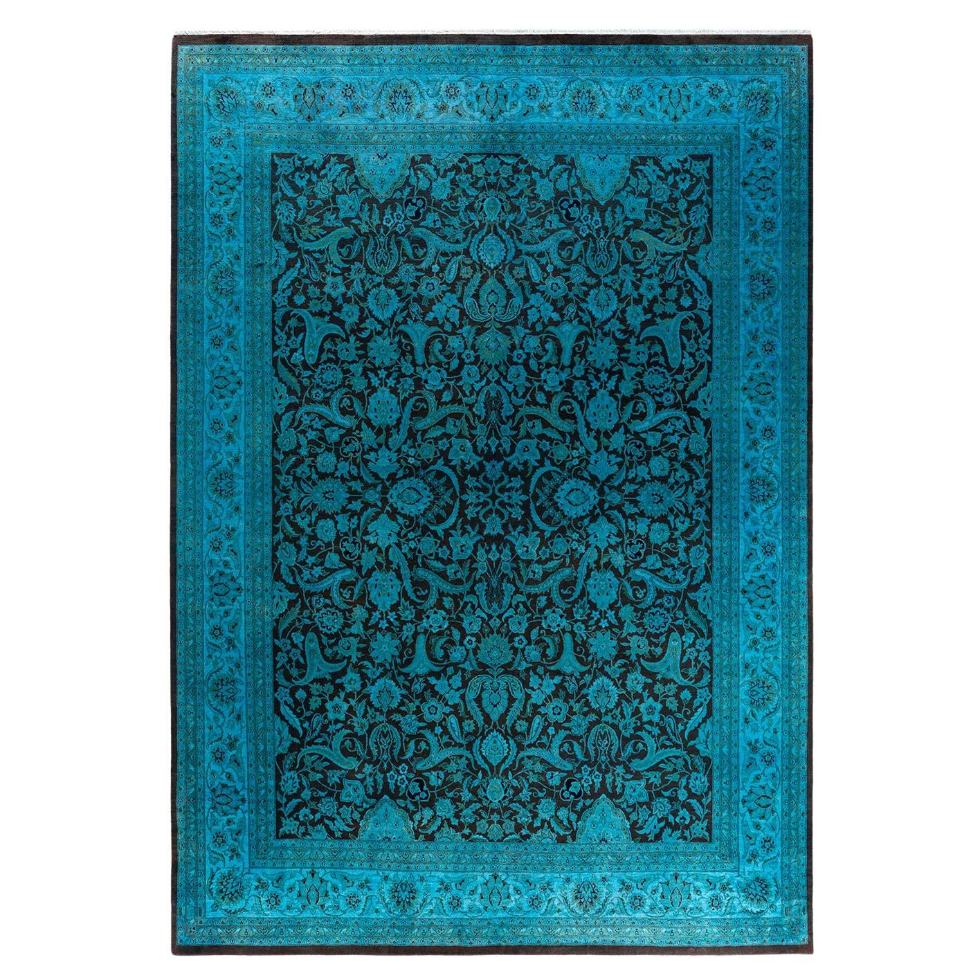 Contemporary Overdyed Hand Knotted Wool Blue Area Rug 8' 2" x 12' 5"