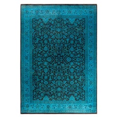 Contemporary Overdyed Hand Knotted Wool Blue Area Rug 8' 2" x 12' 5"