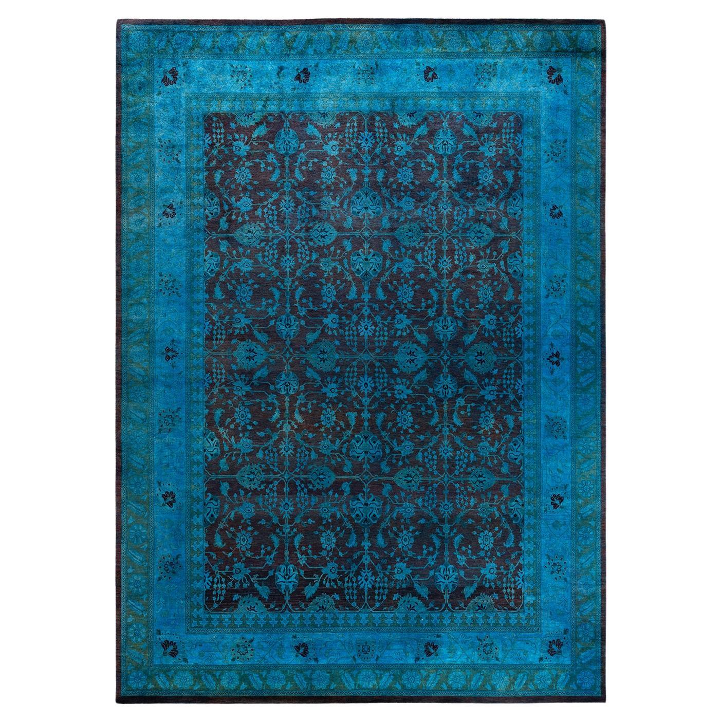 Contemporary Overdyed Hand Knotted Wool Blue Area Rug 9' 0" x 11' 10"