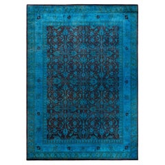 Contemporary Overdyed Hand Knotted Wool Blue Area Rug 9' 0" x 11' 10"