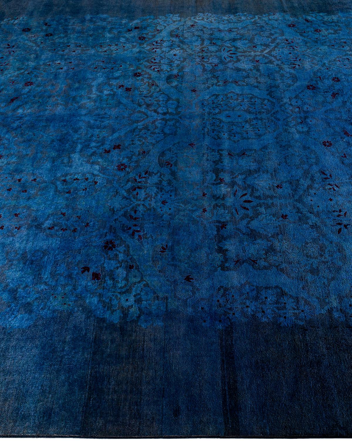 Contemporary Overdyed Hand Knotted Wool Blue Area Rug 9' 0