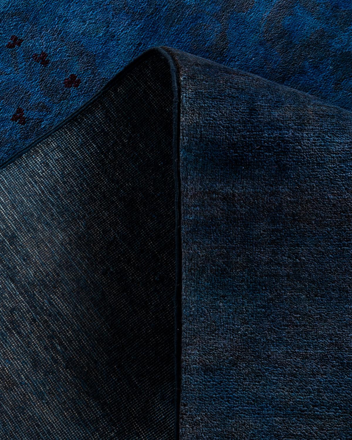 Contemporary Overdyed Hand Knotted Wool Blue Area Rug 9' 0