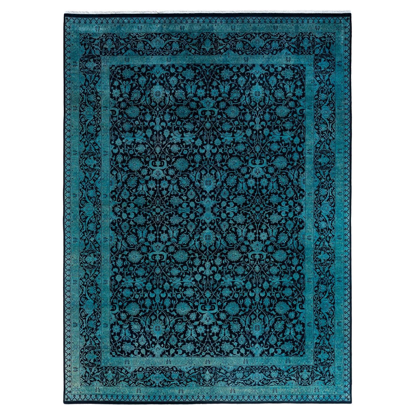 Contemporary Overdyed Hand Knotted Wool Blue Area Rug 9' 1" x 12' 0"