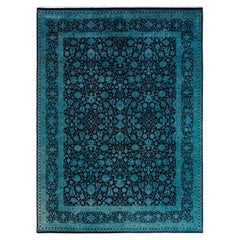 Contemporary Overdyed Hand Knotted Wool Blue Area Rug 9' 1" x 12' 0"