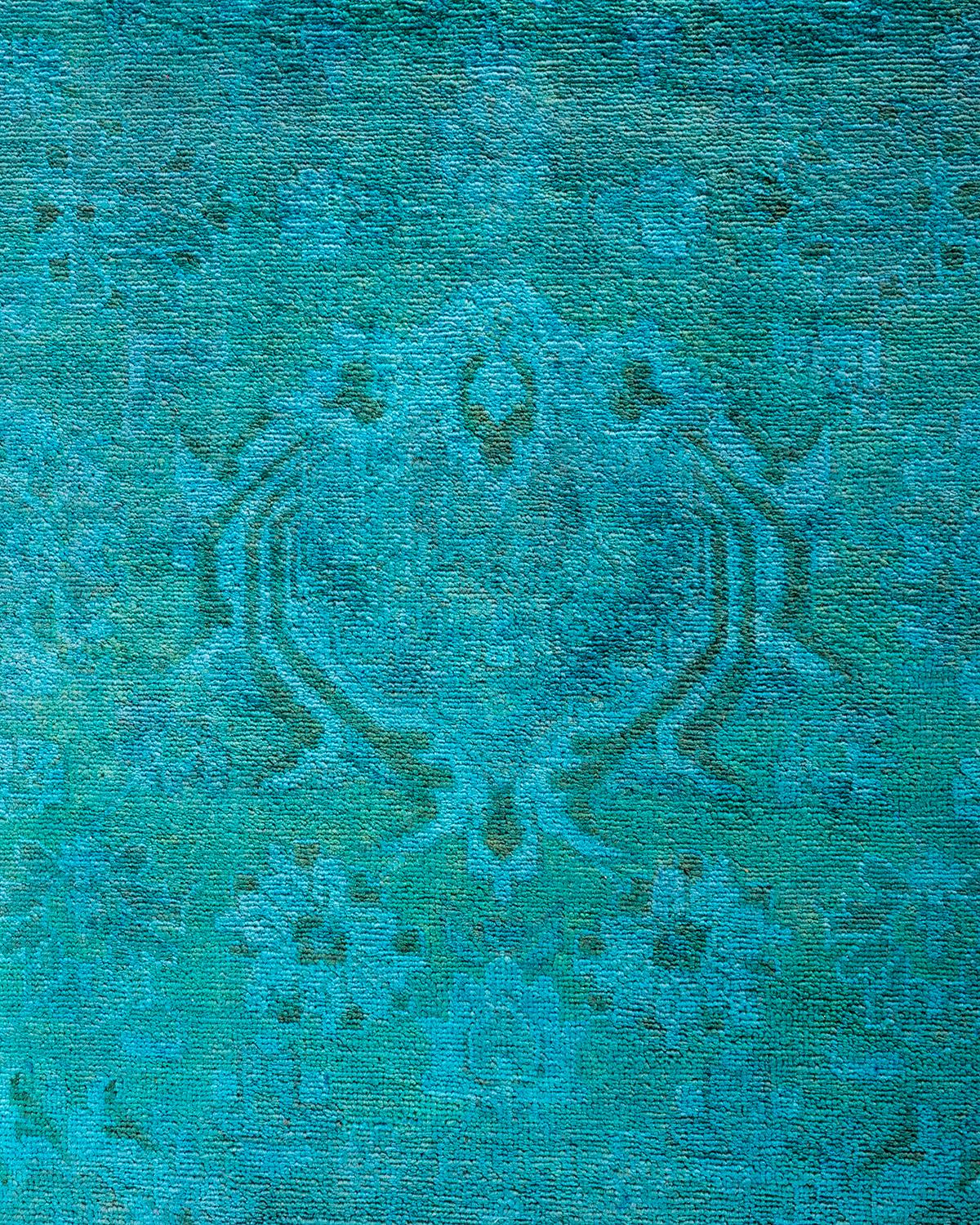 Pakistanais Contemporary Overdyed Hand Knotted Wool Blue Area Rug 9' 1