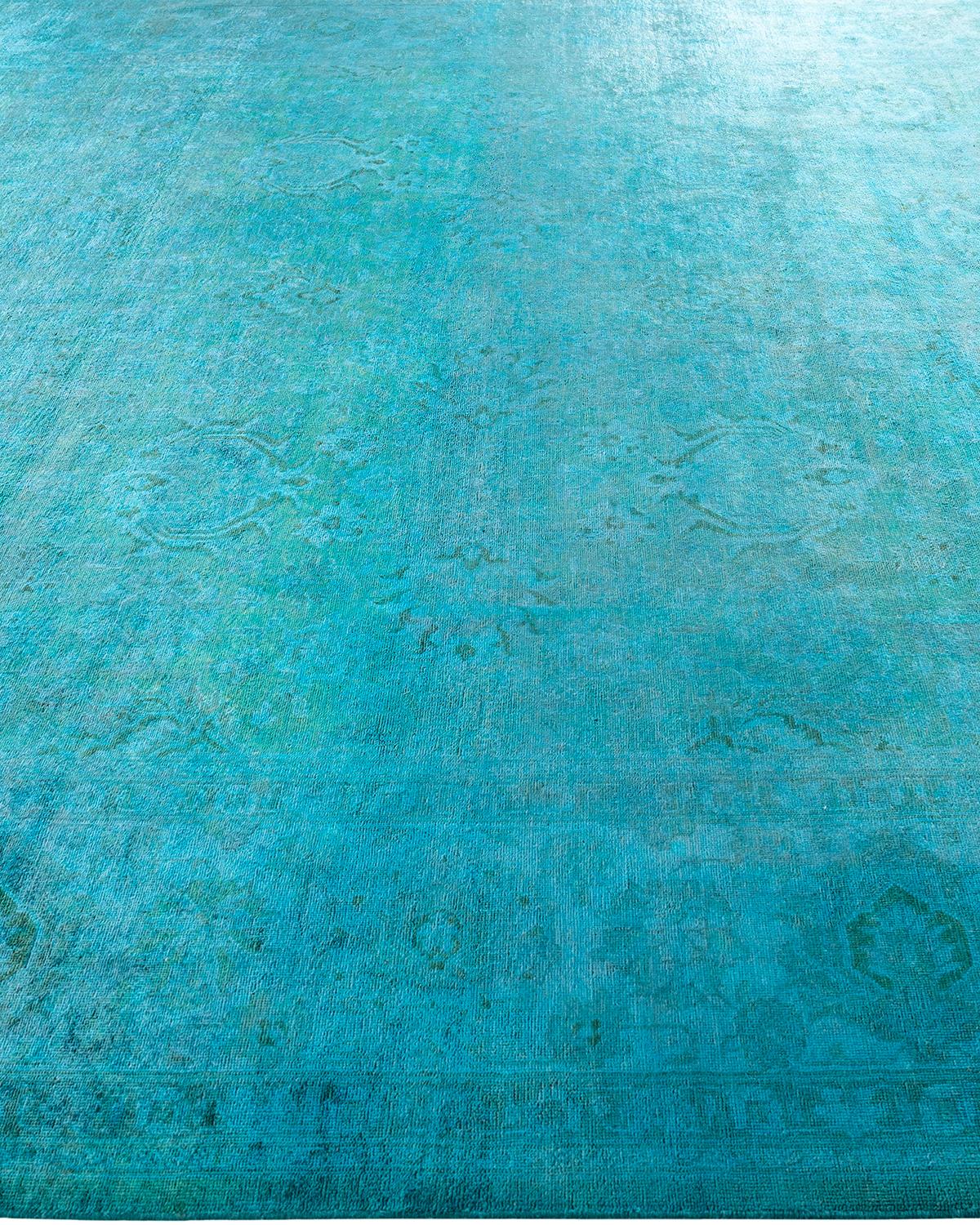 Contemporary Overdyed Hand Knotted Wool Blue Area Rug 9' 1