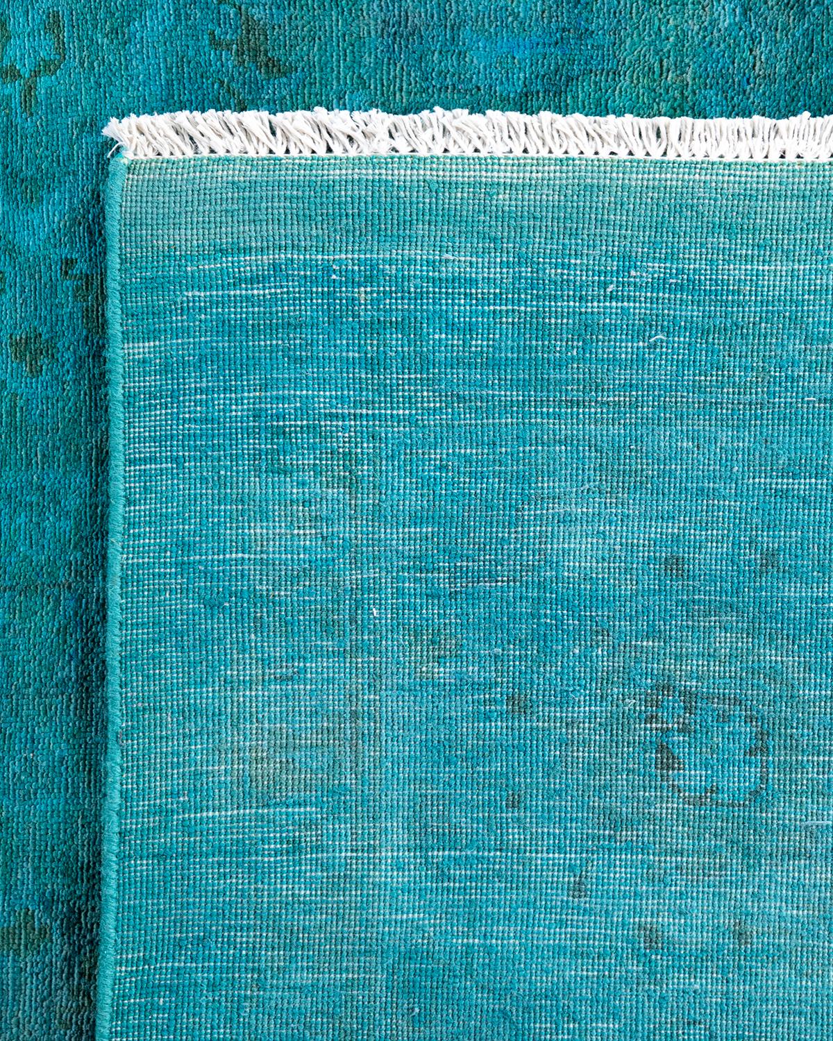 XXIe siècle et contemporain Contemporary Overdyed Hand Knotted Wool Blue Area Rug 9' 1