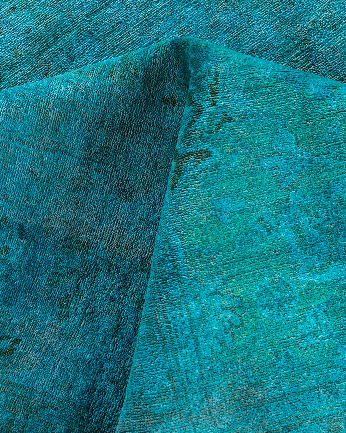 Contemporary Overdyed Hand Knotted Wool Blue Area Rug 9' 1