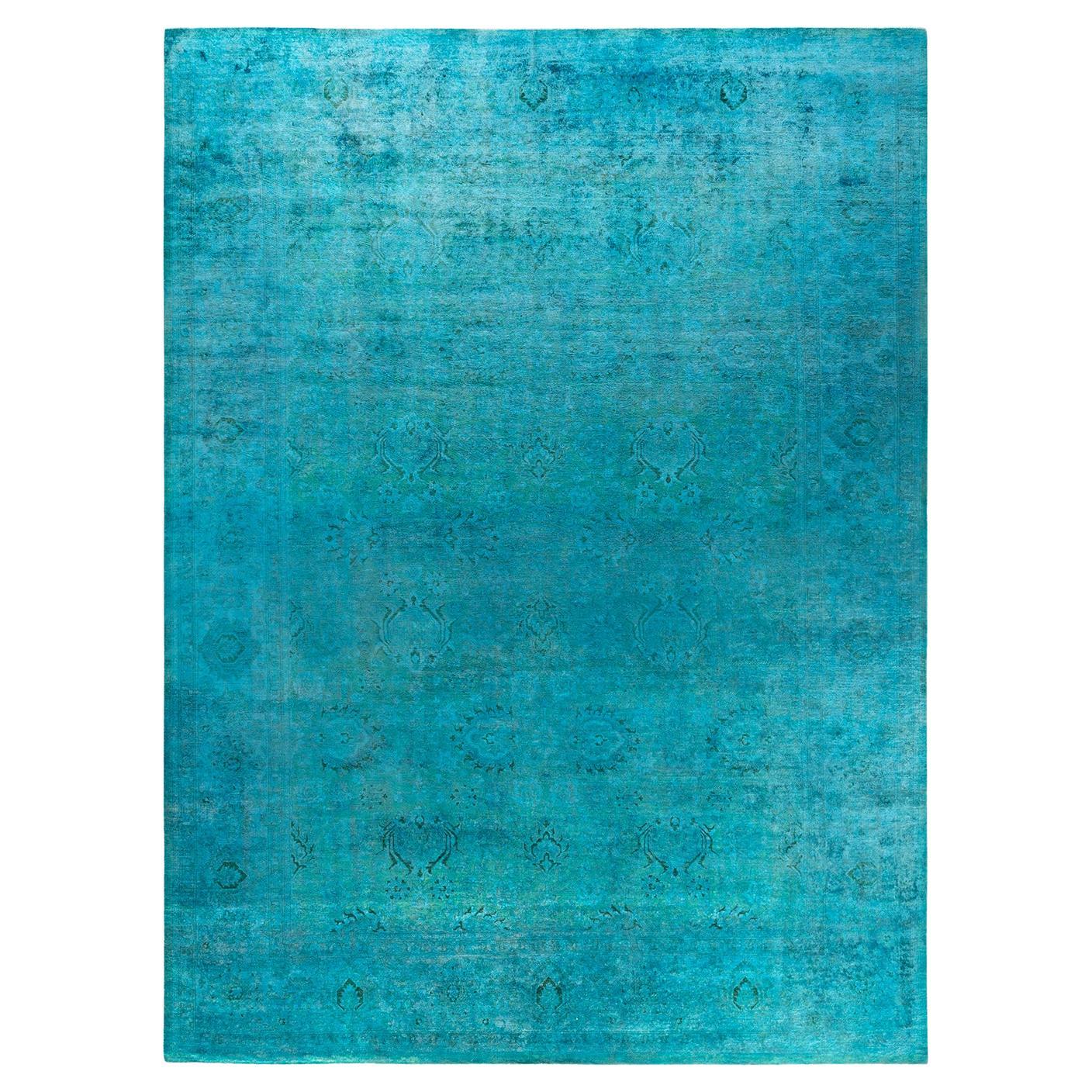 Contemporary Overdyed Hand Knotted Wool Blue Area Rug 9' 1" x 12' 1"