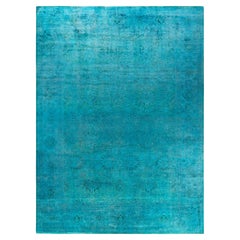 Contemporary Overdyed Hand Knotted Wool Blue Area Rug 9' 1" x 12' 1"