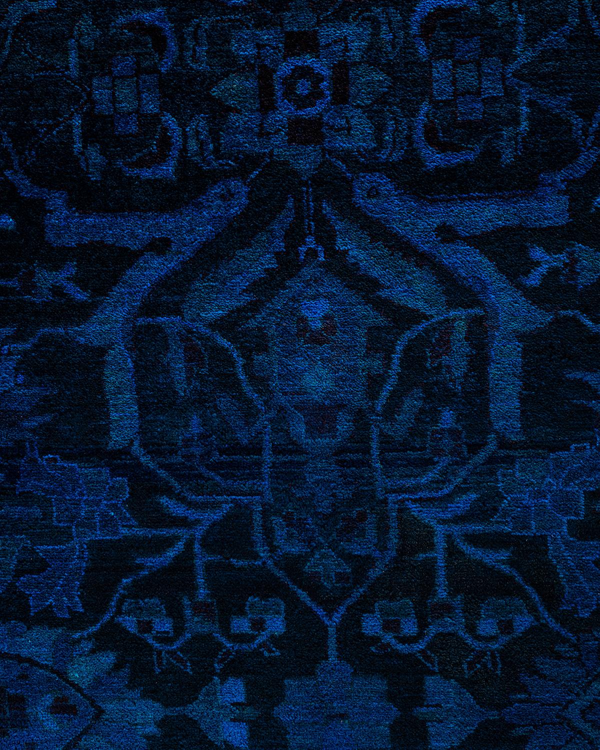 Pakistani Contemporary Overdyed Hand Knotted Wool Blue Area Rug 9' 1