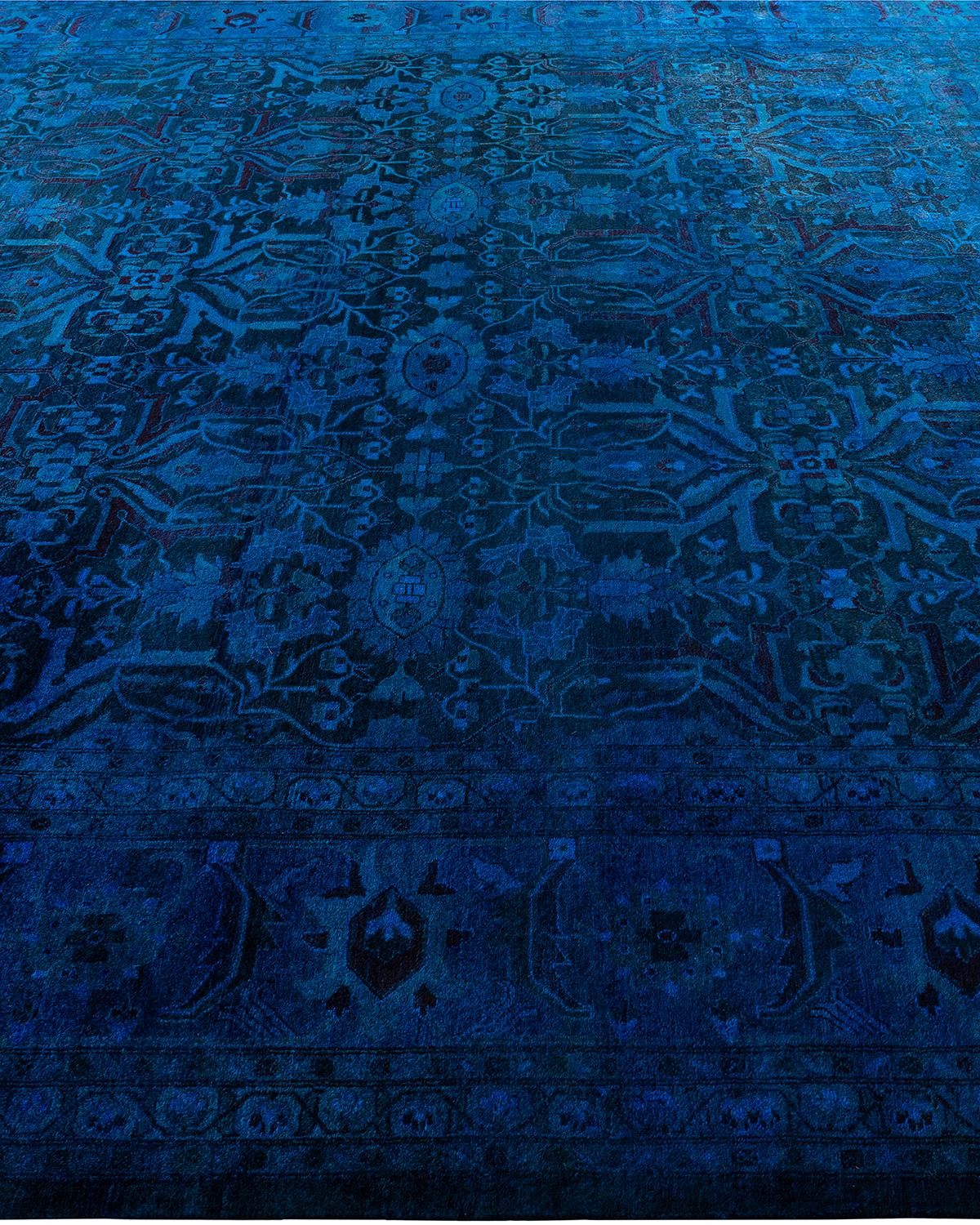 Contemporary Overdyed Hand Knotted Wool Blue Area Rug 9' 1