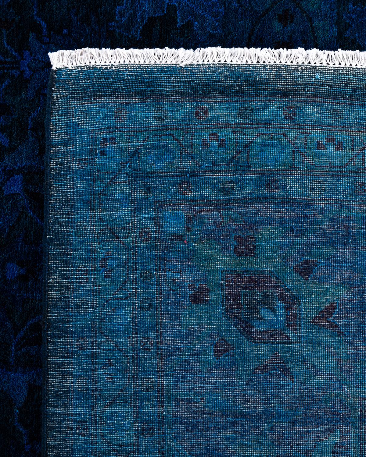 Contemporary Overdyed Hand Knotted Wool Blue Area Rug 9' 1