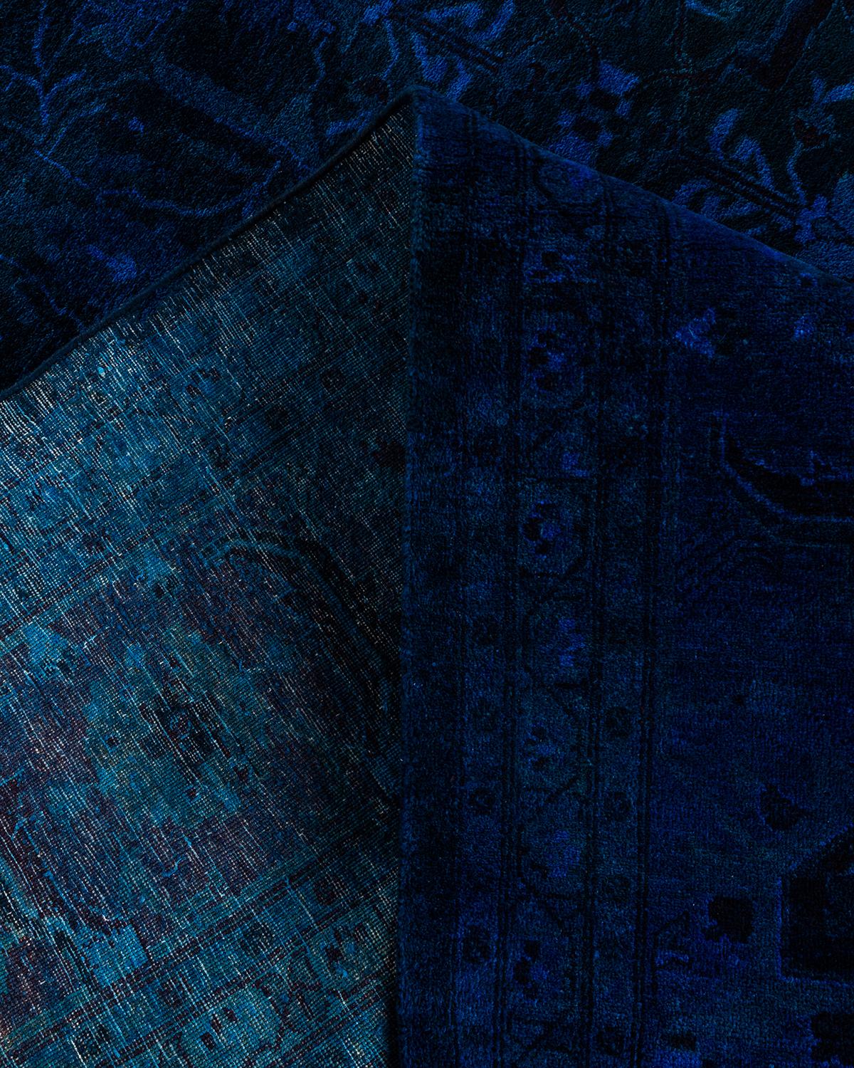 Contemporary Overdyed Hand Knotted Wool Blue Area Rug 9' 1