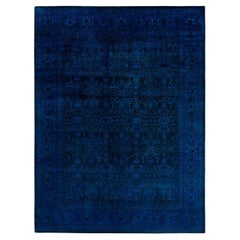 Contemporary Overdyed Hand Knotted Wool Blue Area Rug 9' 1" x 12' 2"