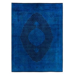 Contemporary Overdyed Hand Knotted Wool Blue Area Rug 9' 1" x 12' 2"