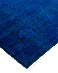 Contemporary Overdyed Hand Knotted Wool Blue Area Rug 9' 1" x 12' 6"