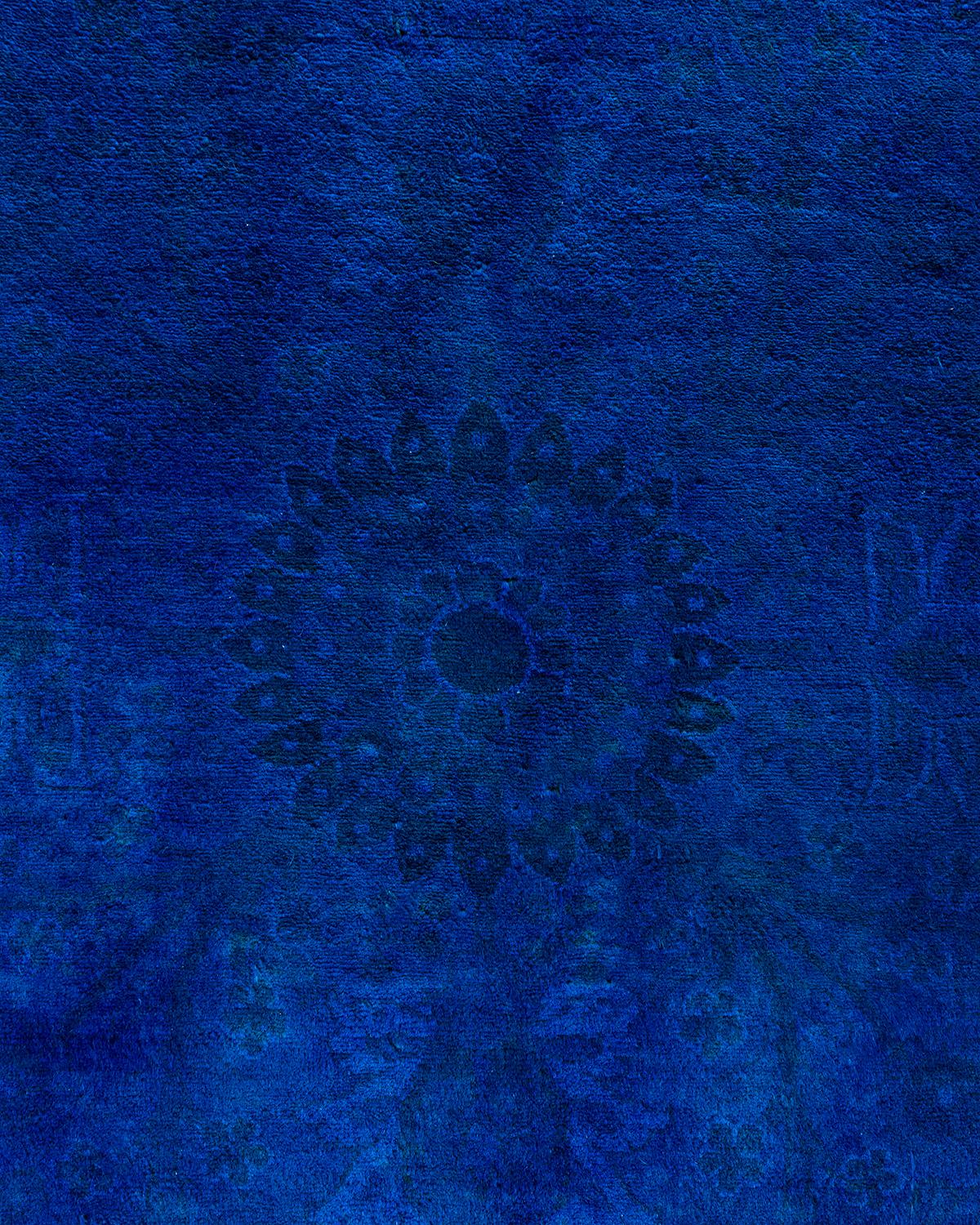 Pakistani Contemporary Overdyed Hand Knotted Wool Blue Area Rug 9' 1