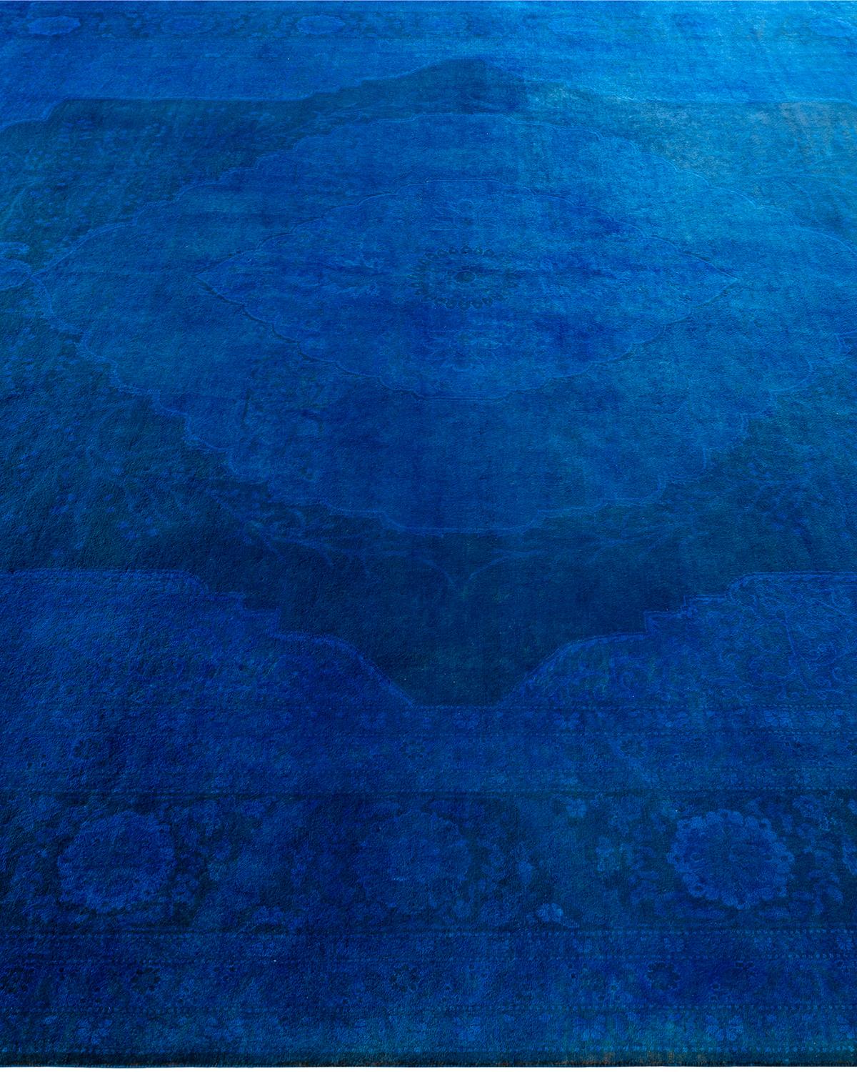 Contemporary Overdyed Hand Knotted Wool Blue Area Rug 9' 1