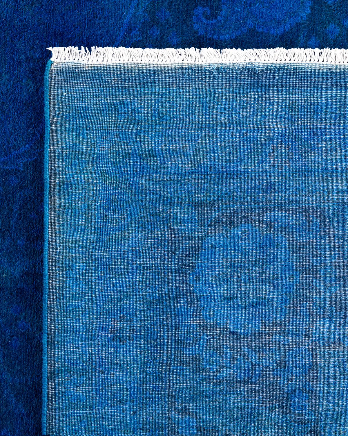 Contemporary Overdyed Hand Knotted Wool Blue Area Rug 9' 1