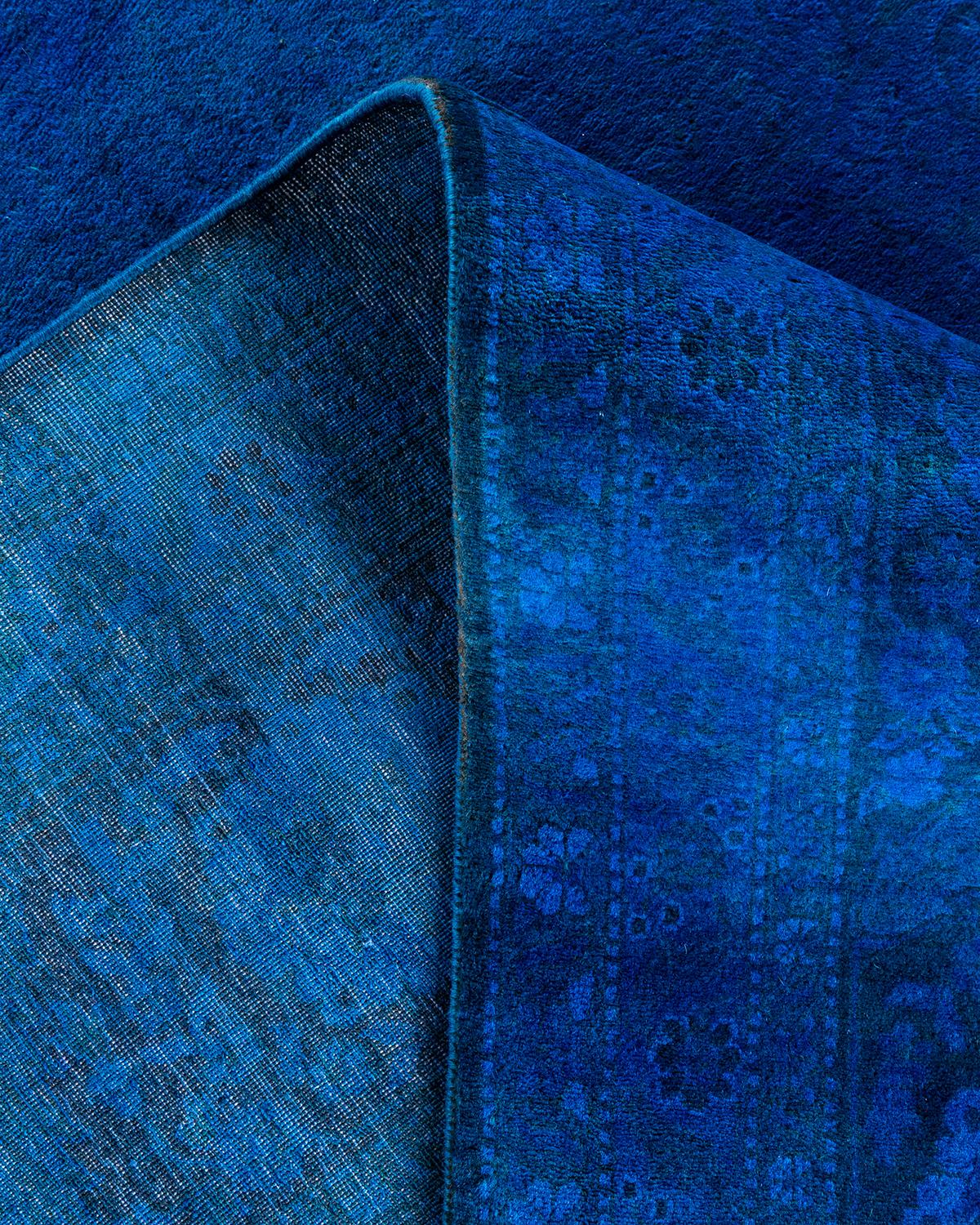 Contemporary Overdyed Hand Knotted Wool Blue Area Rug 9' 1