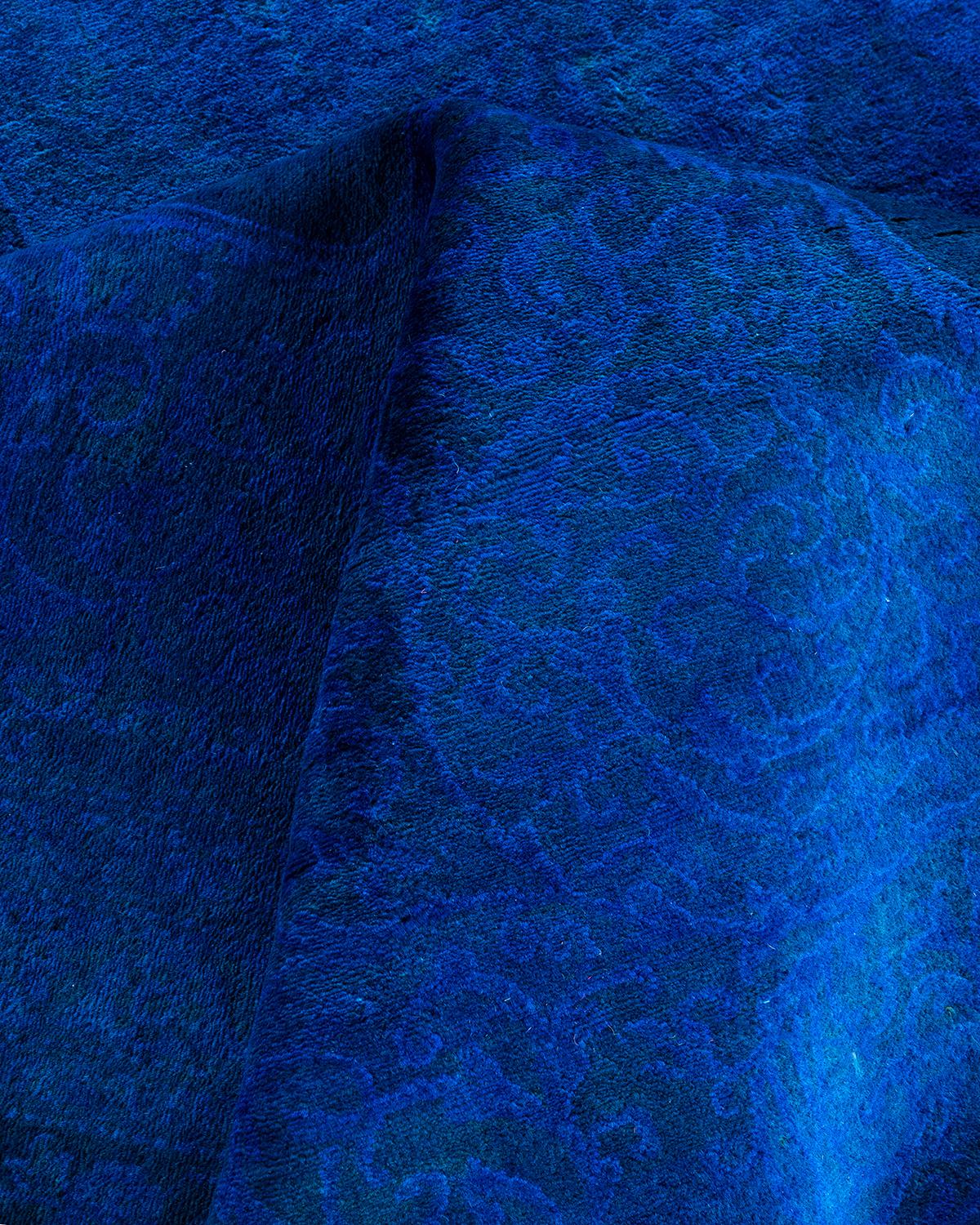 Contemporary Overdyed Hand Knotted Wool Blue Area Rug 9' 1