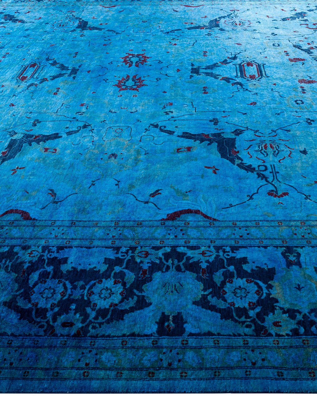 Contemporary Overdyed Hand Knotted Wool Blue Area Rug 9' 2