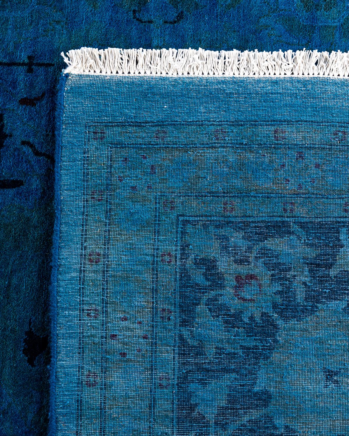 XXIe siècle et contemporain Contemporary Overdyed Hand Knotted Wool Blue Area Rug 9' 2