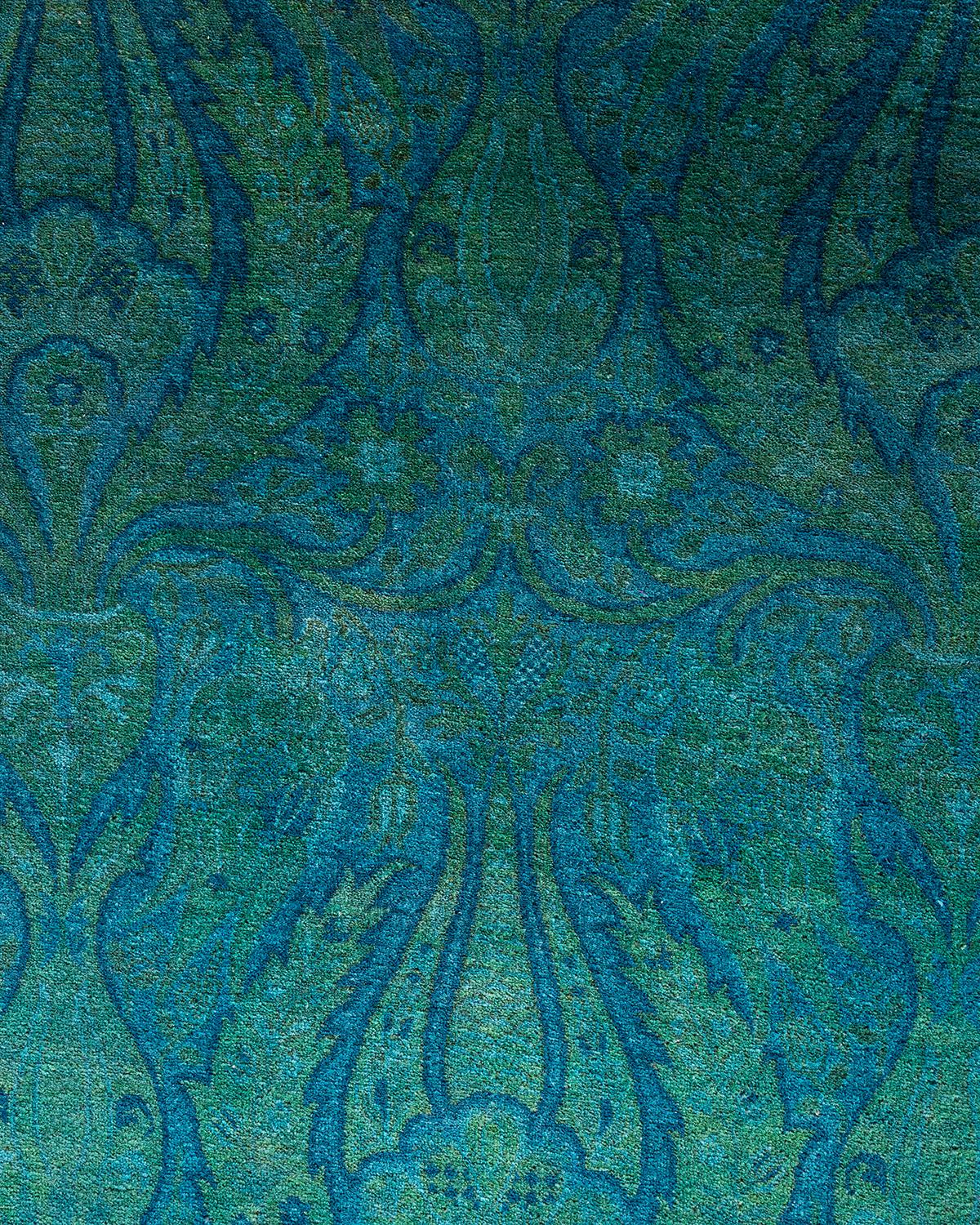 Pakistani Contemporary Overdyed Hand Knotted Wool Blue Area Rug 9' 4