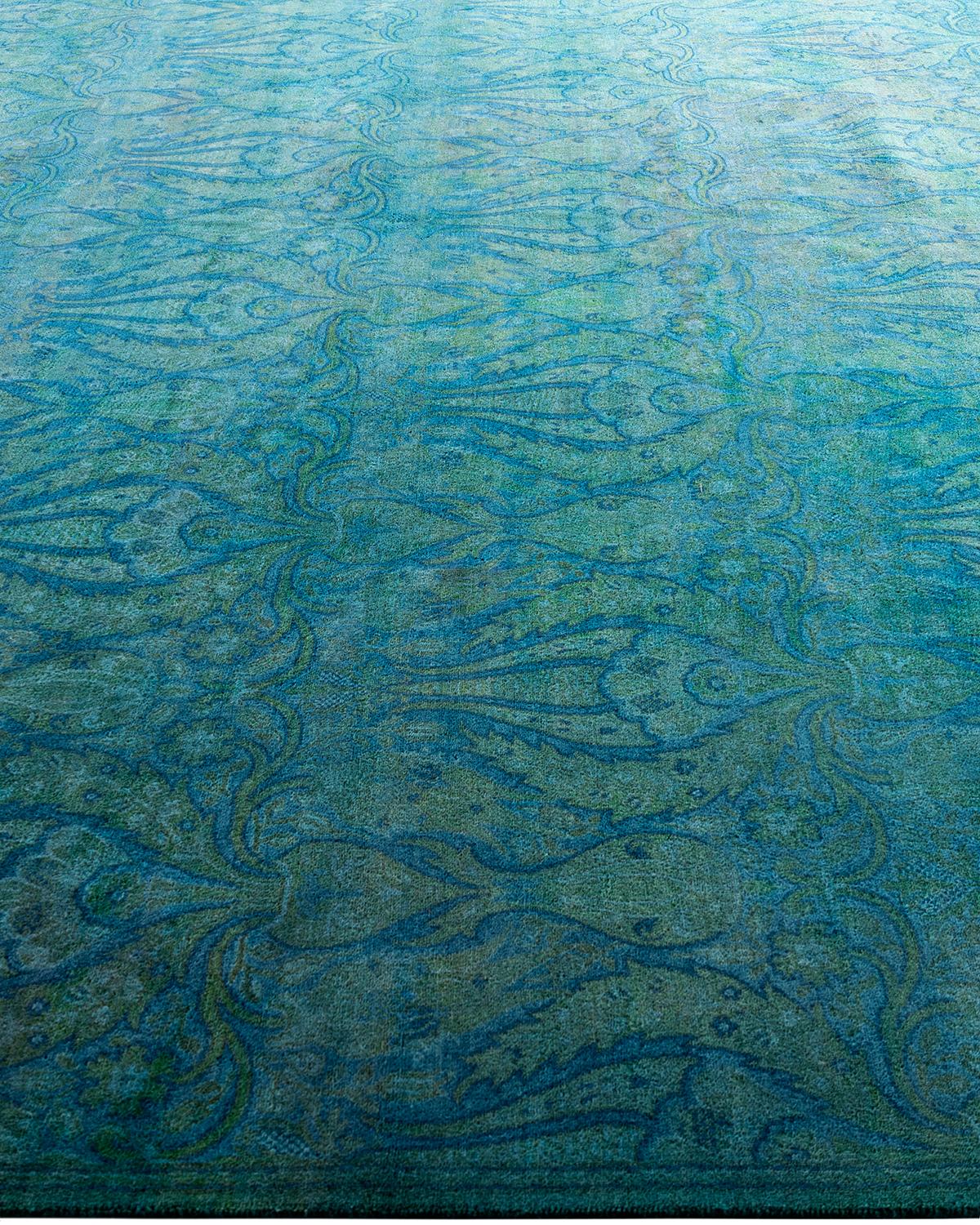 Contemporary Overdyed Hand Knotted Wool Blue Area Rug 9' 4