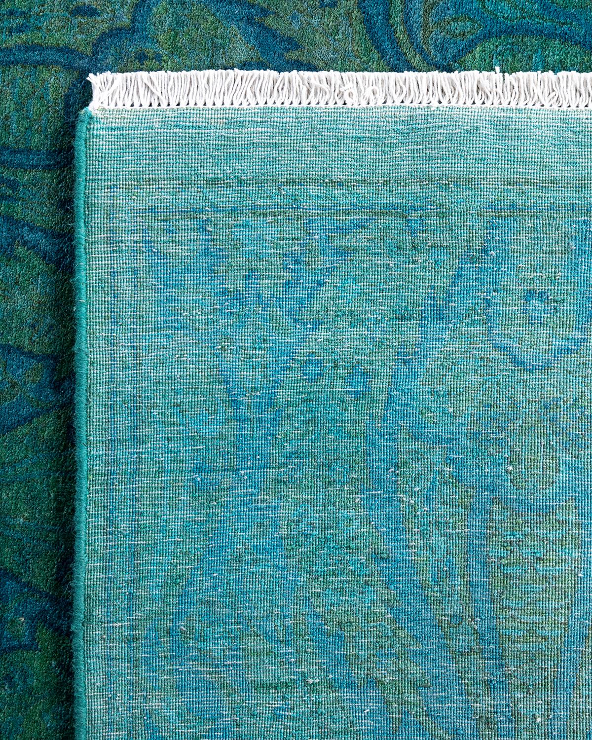 Contemporary Overdyed Hand Knotted Wool Blue Area Rug 9' 4